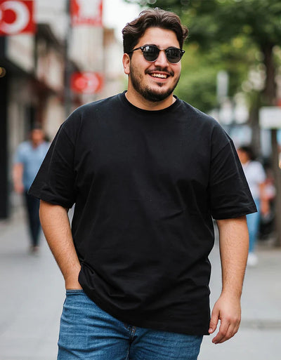 Black Plain Plus Size T-shirt