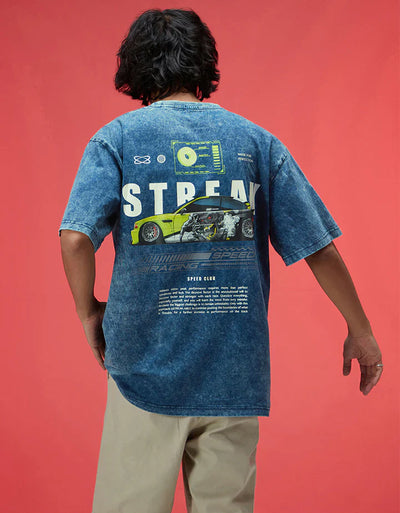 Streak Oversized Acid Washed Graphic Back Printed Exclusive T-shirt